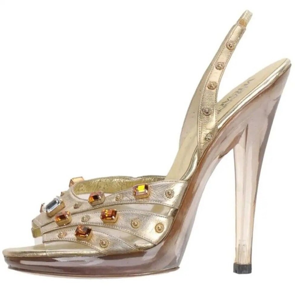 Vintage Gianni Versace Crystal and Stud Embellished Platform Shoes 37 - 7 NWT